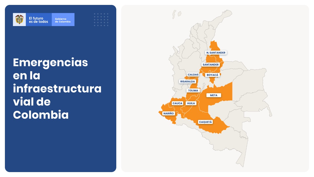 Mapa ruta - El Ministerio de Transporte a través del INVÍAS atiende los derrumbes que han generado cierres parciales en el país por fuertes lluvias