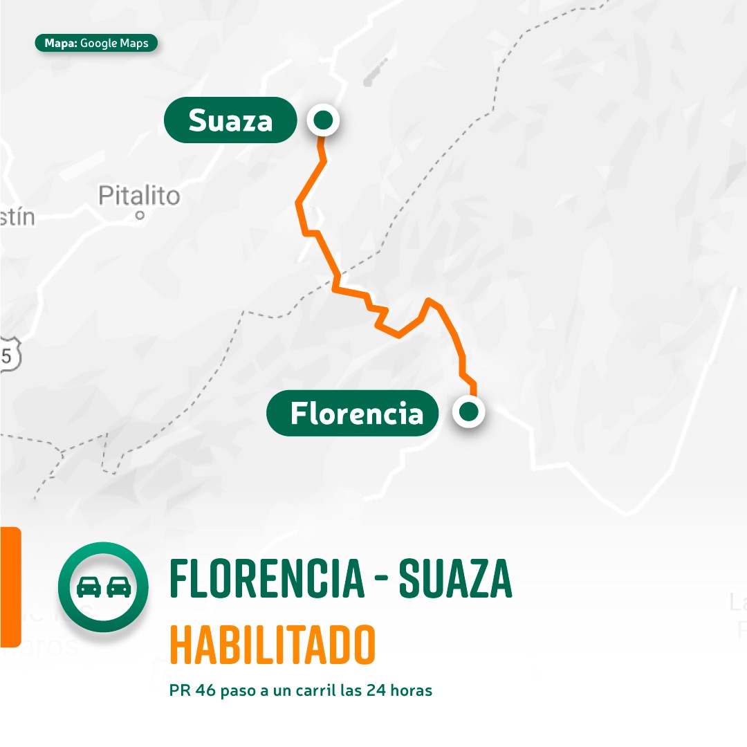Para reactivar el comercio en la región, el INVÍAS habilitó el paso por el corredor vial Florencia - Suaza