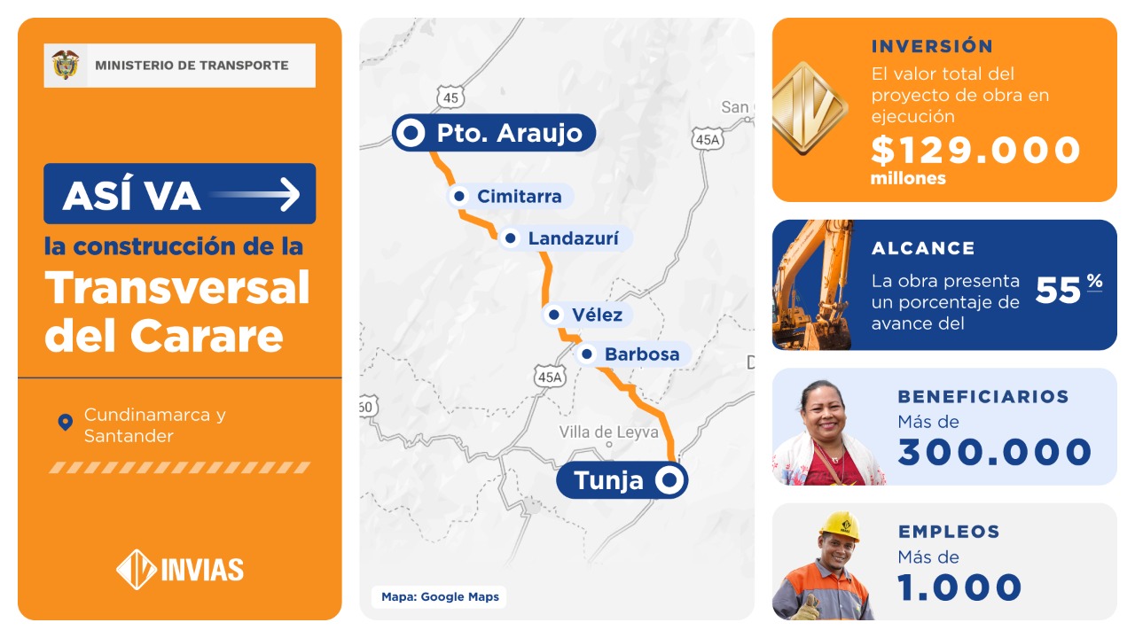 Mapa - Así va la construcción de la transversal del Carare, clave para la conectividad de los departamentos de Boyacá y Santander